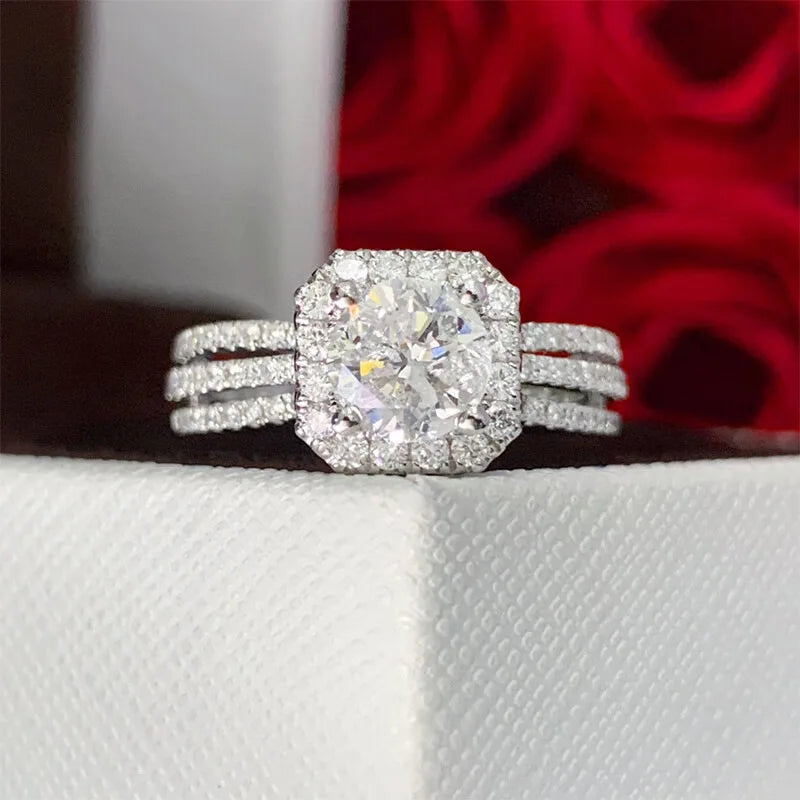 Elegant Asscher Cut Engagement Ring - Natural Diamond Halo