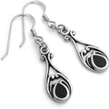 Vintage onyx drop earrings - white gold plated Tibetan silver with bezel set onyx stone