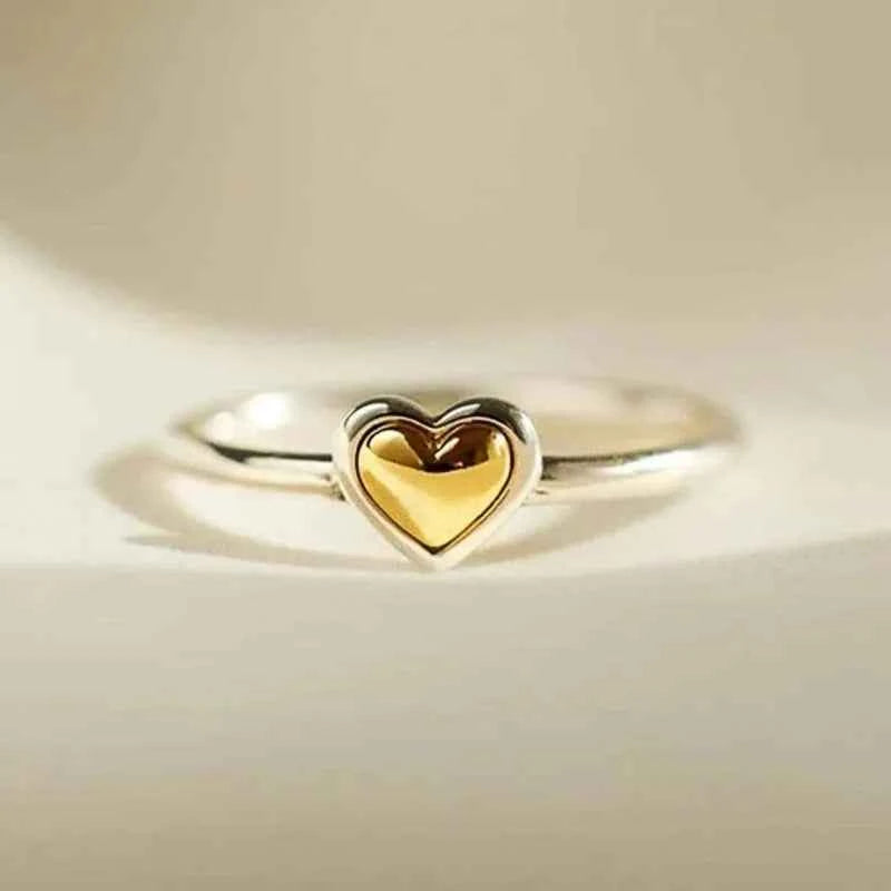 T0101 Heart Shape Silver Ring Gold Plated Bezel Setting Unisex Everyday Wear Fine Jewelry