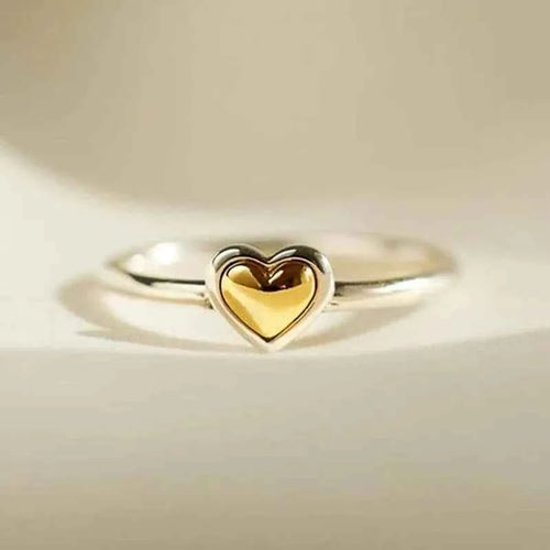 T0101 Heart Shape Silver Ring Gold Plated Bezel Setting Unisex Everyday Wear Fine Jewelry