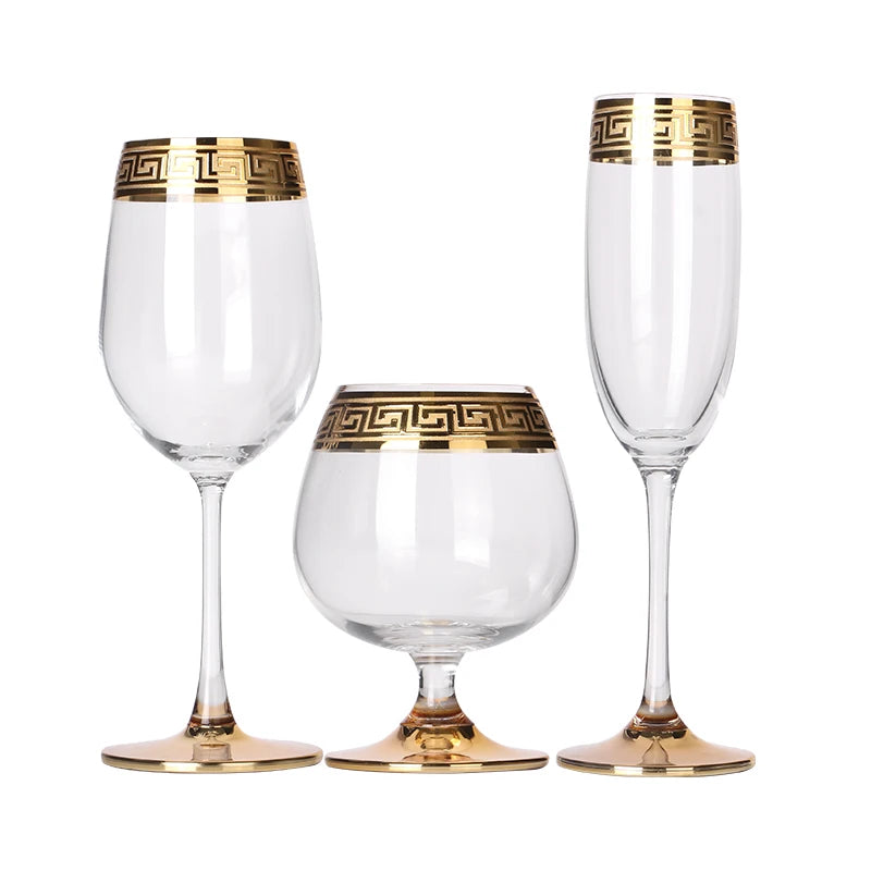 Gold rim wine glass - elegant crystal stemware with a radiant gold band