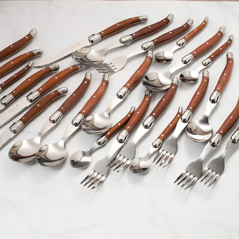 Luxury Laguiole Cutlery Set - Rose Wood Handle Dinnerware