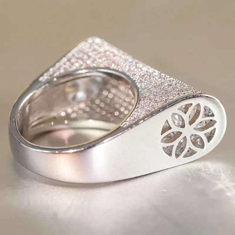 Dj091 Geometric Cocktail Ring Women's Lab Created Rhinestone Micro Pave Party Fashion Ring