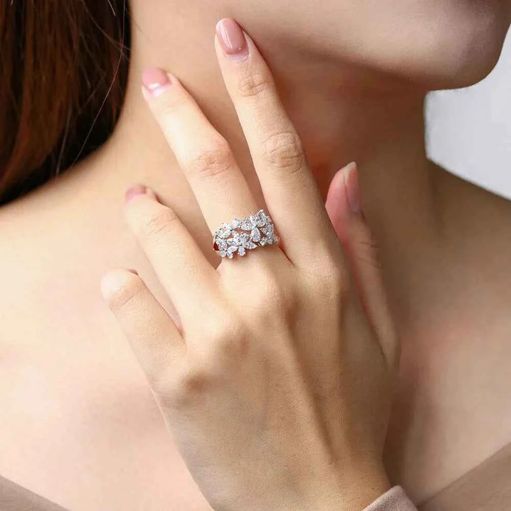 F1567 White Gold Diamond Ring Marquise Cut Natural D Color Women's Romantic Wedding Jewelry