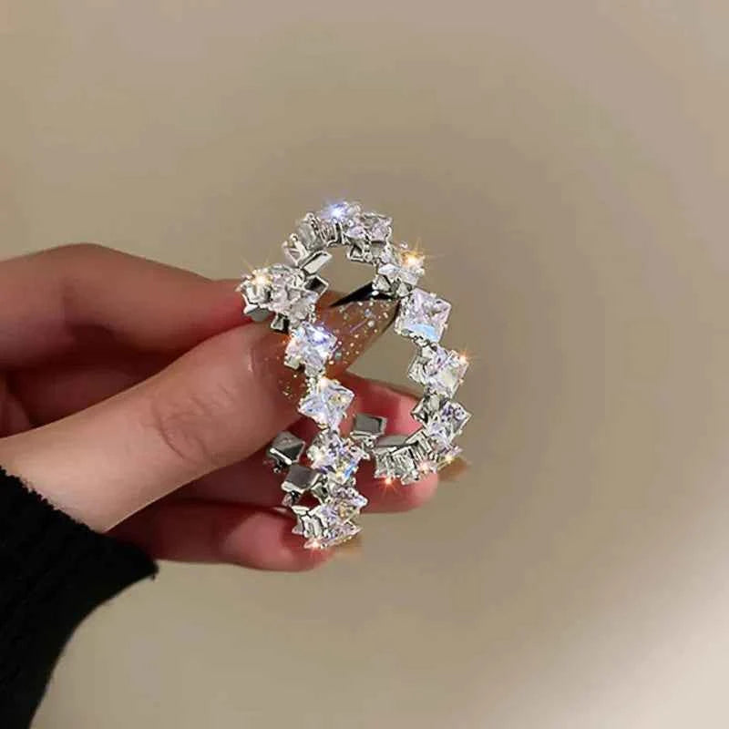 E3216 White Gold Eternity Band Ring Princess Cut Diamond Pave Setting Women's Engagement Glam Style
