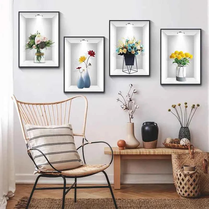 Art Deco Floral Wall Stickers for a Stylish Botanical Living Room Decor - Tulique