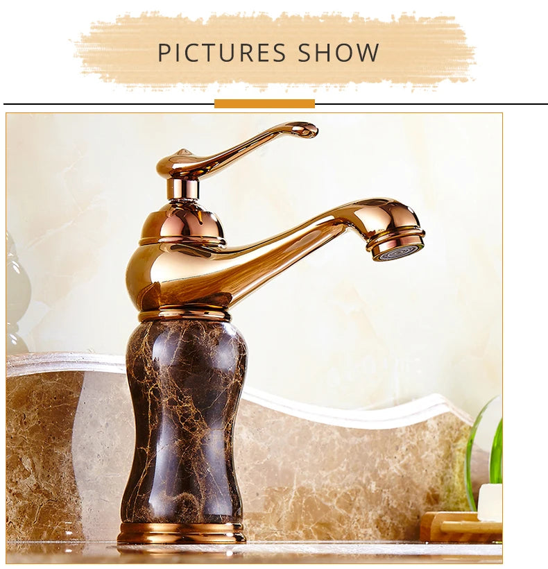 Elegant Gold Bathroom Faucet - Coffee Marble Mixer Tap