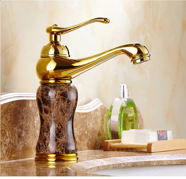 Elegant Gold Bathroom Faucet - Coffee Marble Mixer Tap