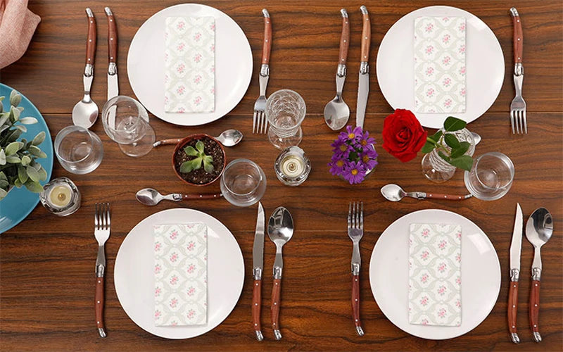 Luxury Laguiole Cutlery Set - Rose Wood Handle Dinnerware