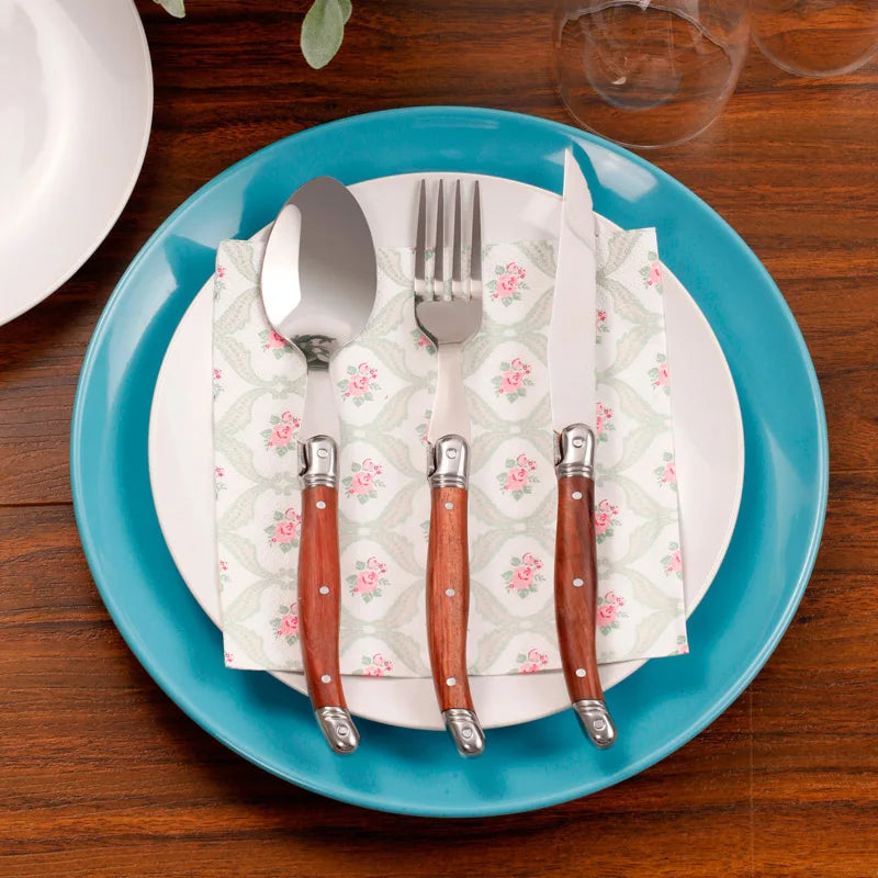 Luxury Laguiole Cutlery Set - Rose Wood Handle Dinnerware