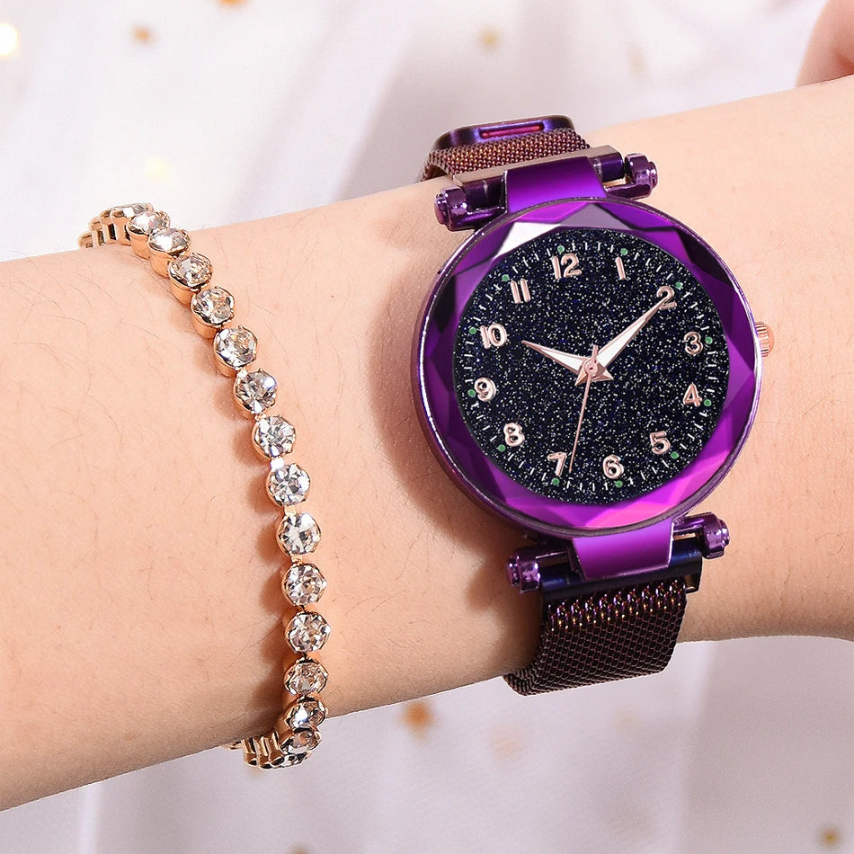 Elegant Magnetic Starry Sky Watch - Women's Quartz Wristwatch
