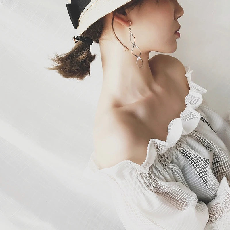 Elegant Long Wave Dangle Earrings - Premium Double Loop Statement Jewelry