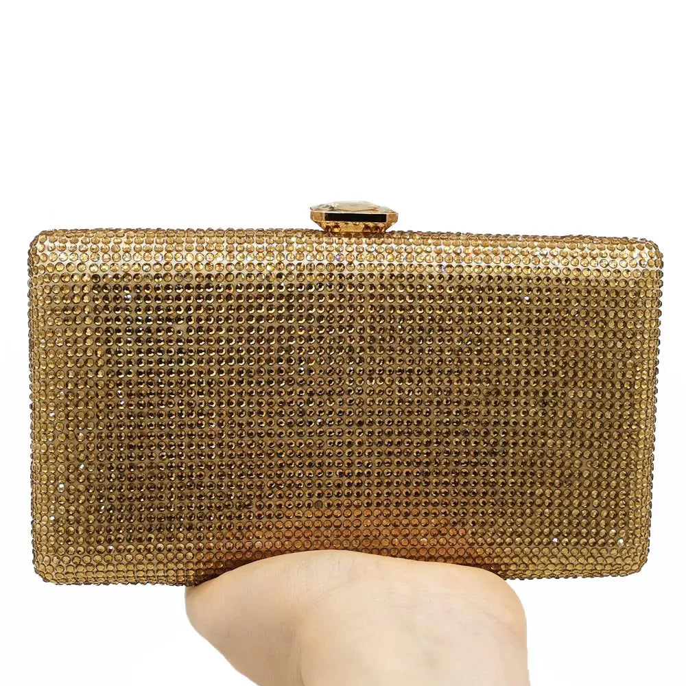 Elegant Crystal Evening Clutch - Luxury Rhinestone Box Handbag