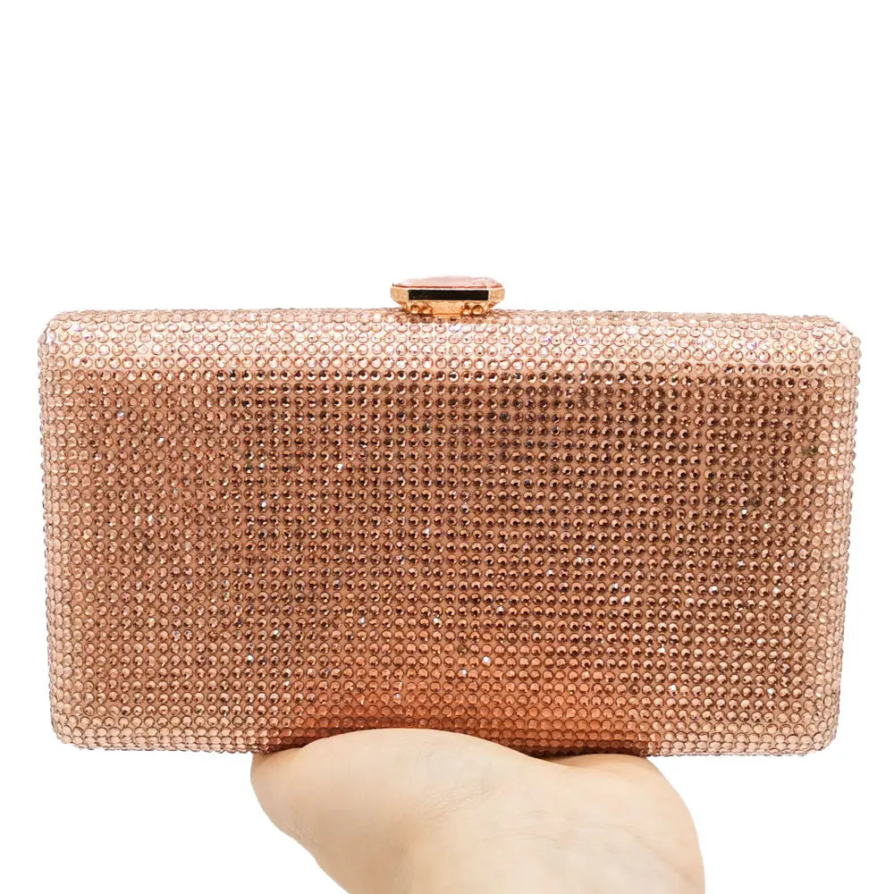 Elegant Crystal Evening Clutch - Luxury Rhinestone Box Handbag