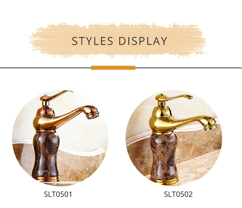 Elegant Gold Bathroom Faucet - Coffee Marble Mixer Tap