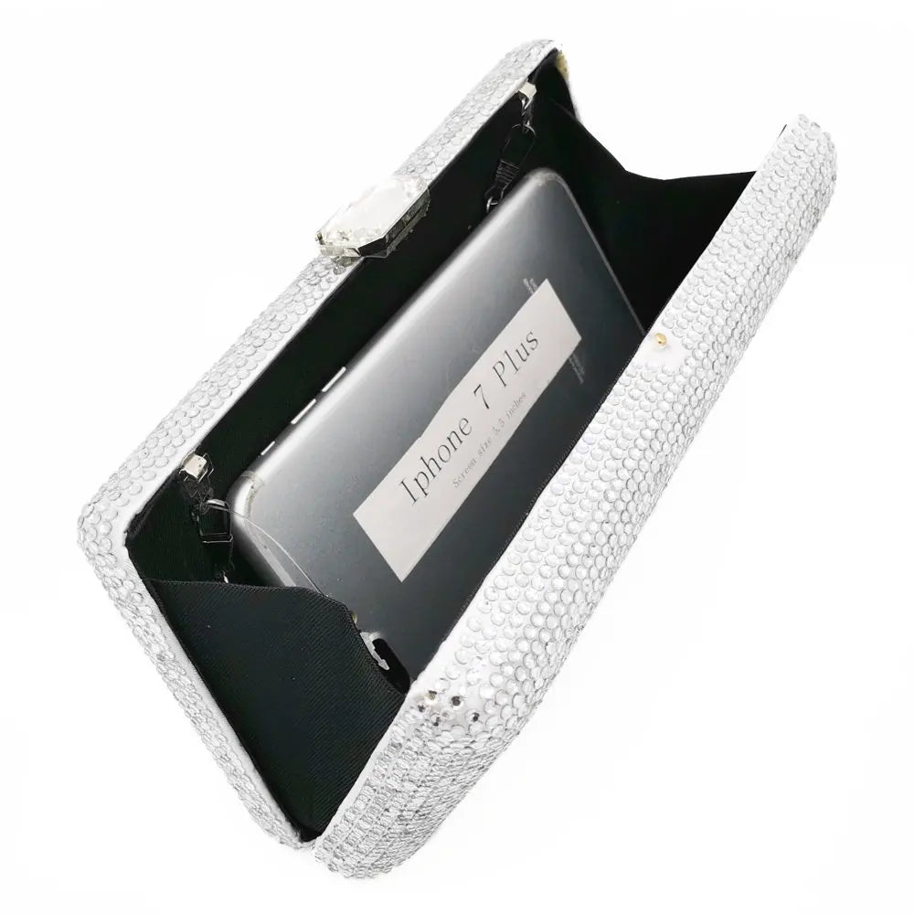 Elegant Crystal Evening Clutch - Luxury Rhinestone Box Handbag