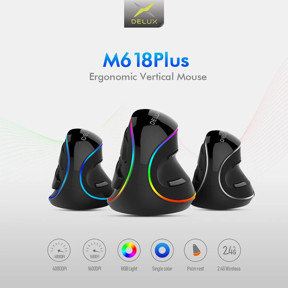 Premium Vertical Gaming Mouse - Ergonomic Wireless/Wired 4000 DPI RGB