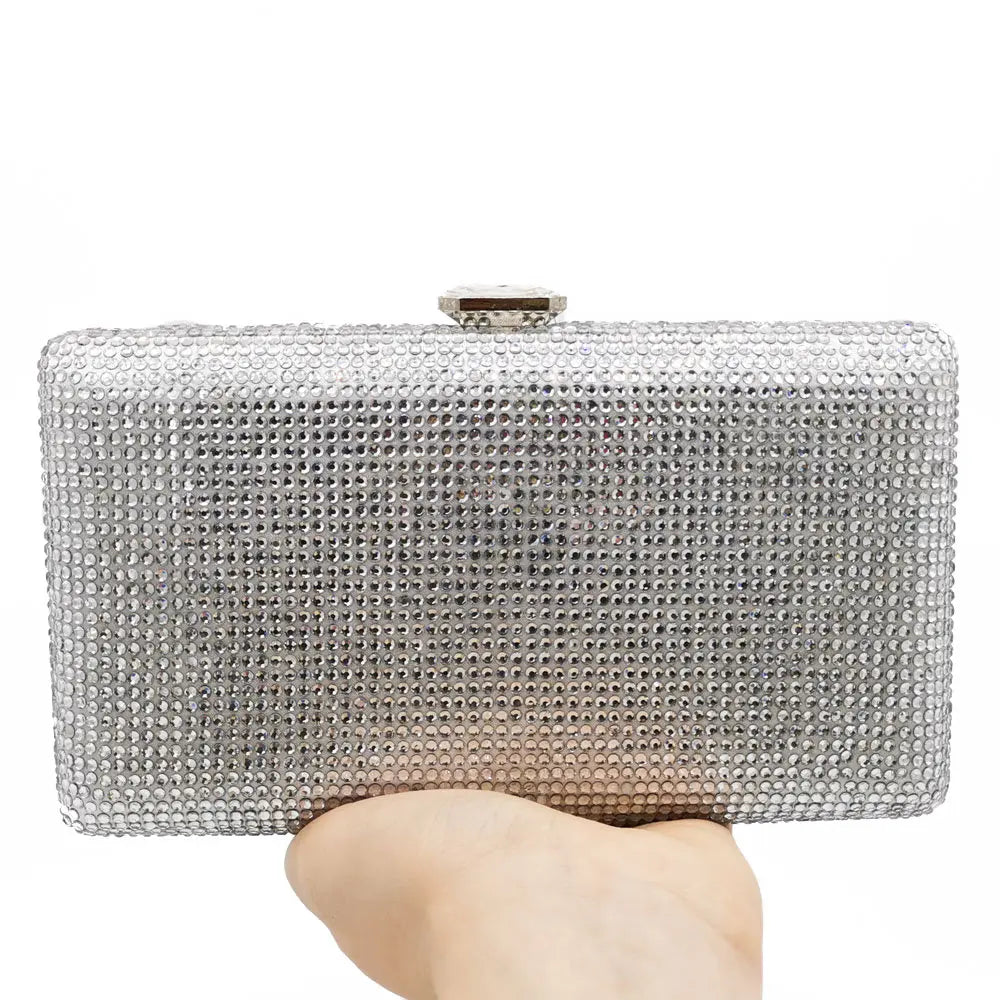 Elegant Crystal Evening Clutch - Luxury Rhinestone Box Handbag