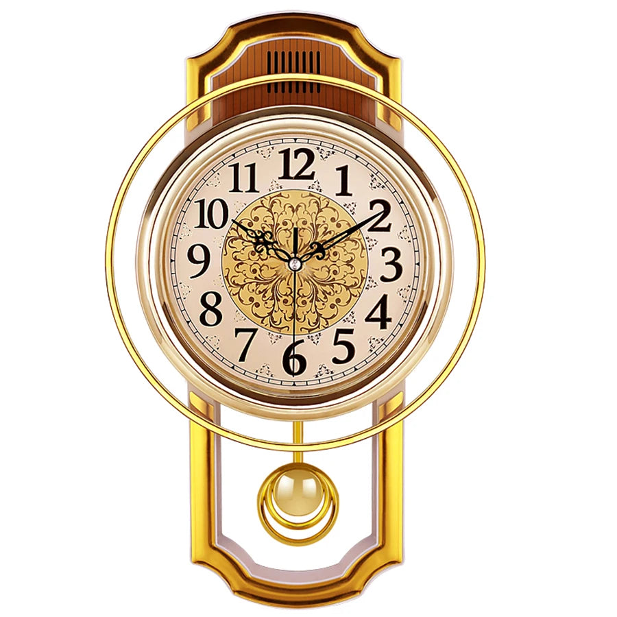 Vintage Pendulum Wall Clock - antique gold plastic body with silent movement