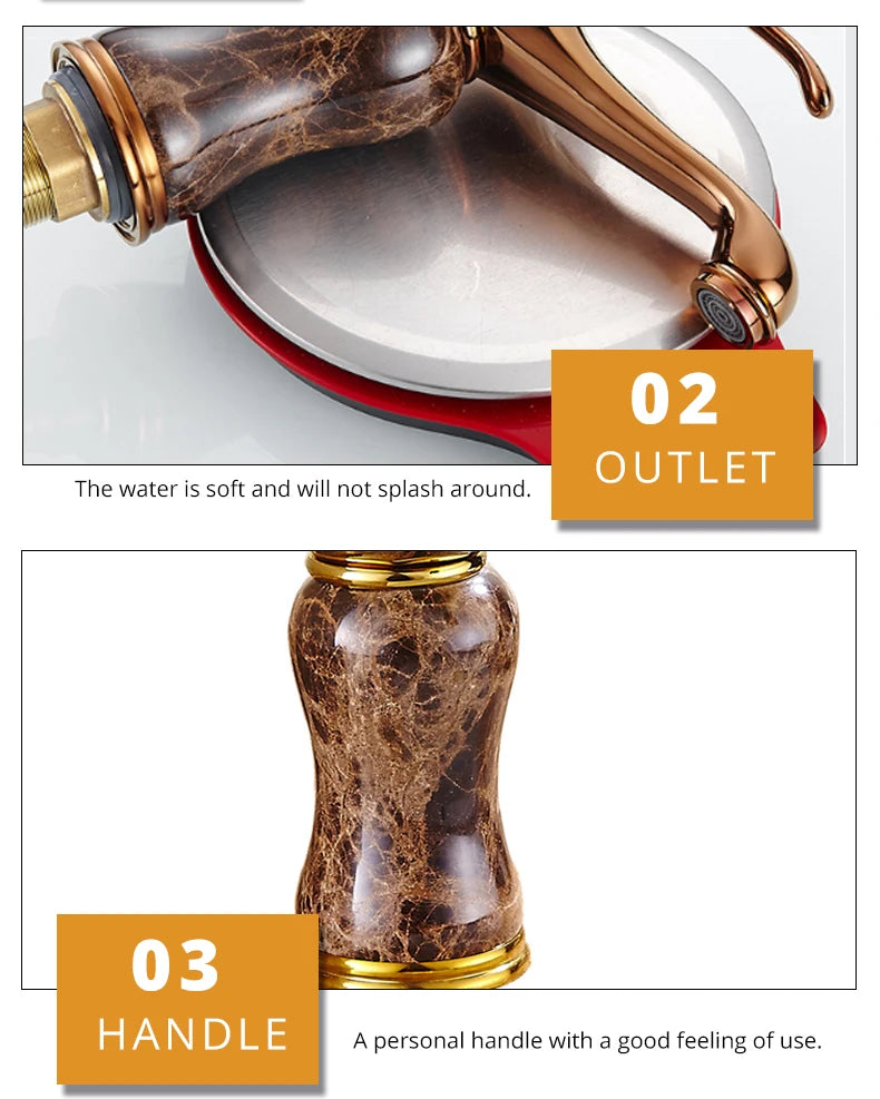 Elegant Gold Bathroom Faucet - Coffee Marble Mixer Tap
