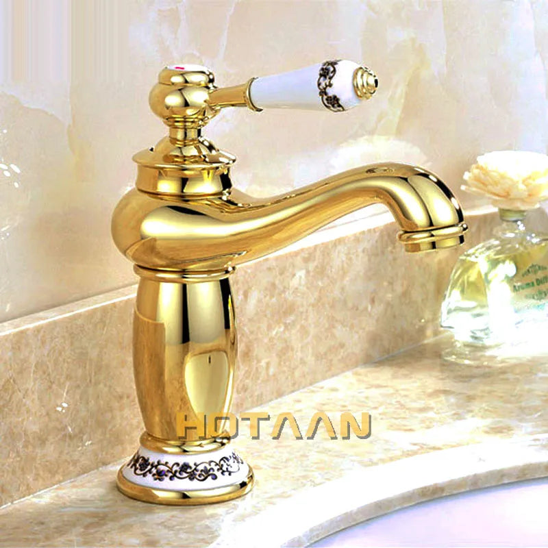 Luxury Gold Basin Faucet - Single Handle Brass Design