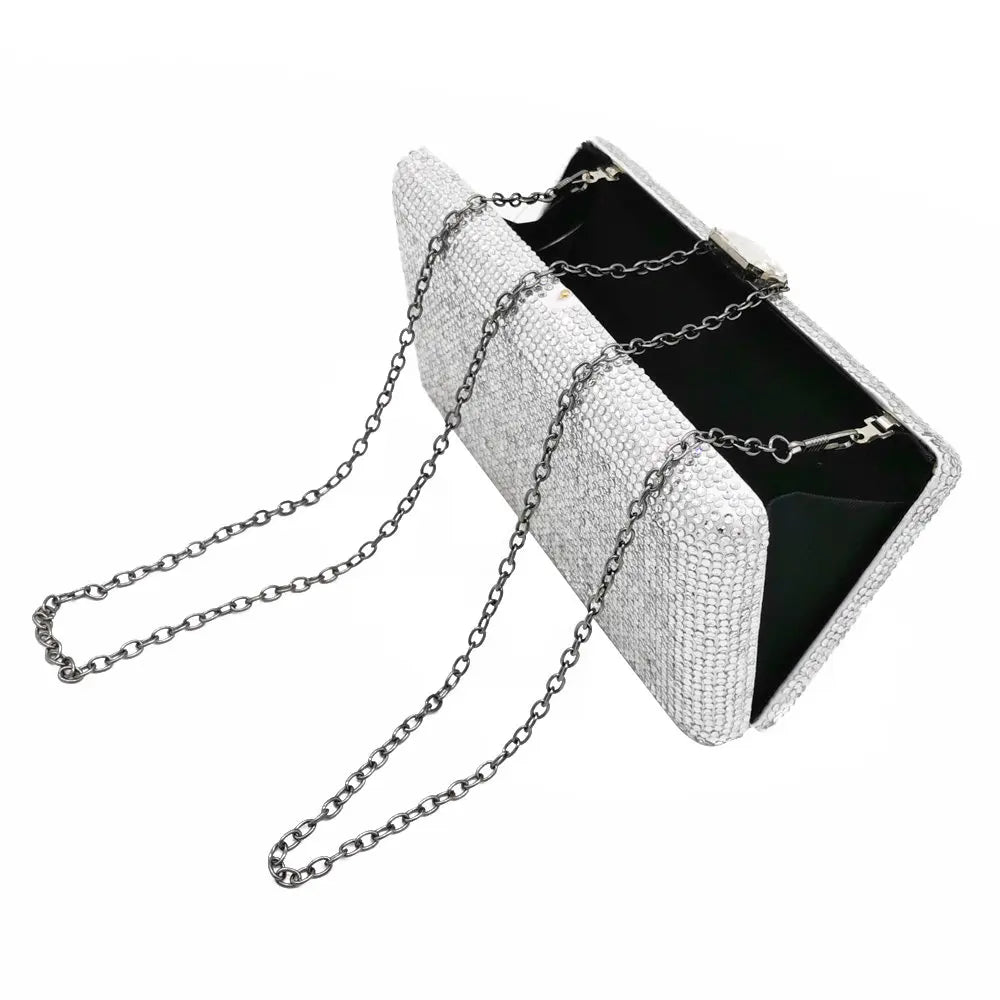 Elegant Crystal Evening Clutch - Luxury Rhinestone Box Handbag