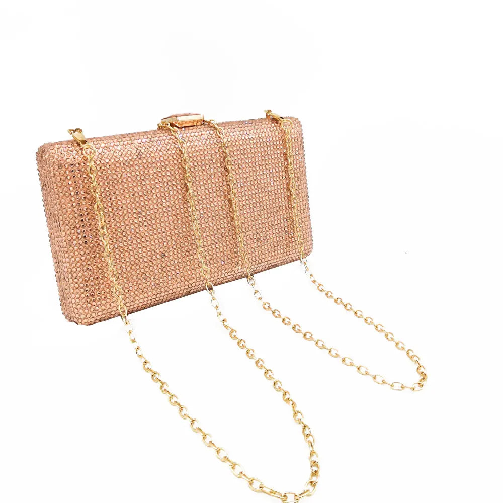 Elegant Crystal Evening Clutch - Luxury Rhinestone Box Handbag