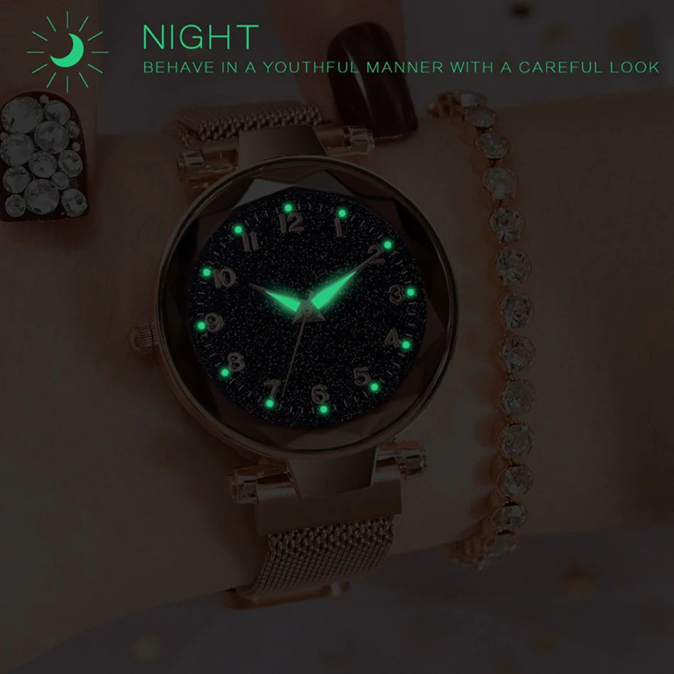 Elegant Magnetic Starry Sky Watch - Women's Quartz Wristwatch