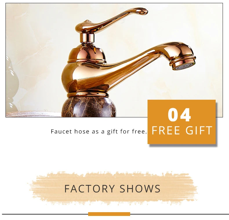 Elegant Gold Bathroom Faucet - Coffee Marble Mixer Tap