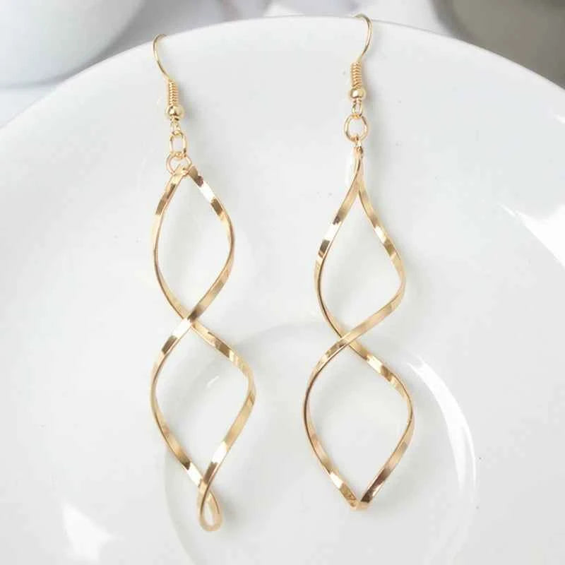 Elegant Long Wave Dangle Earrings - Premium Double Loop Statement Jewelry