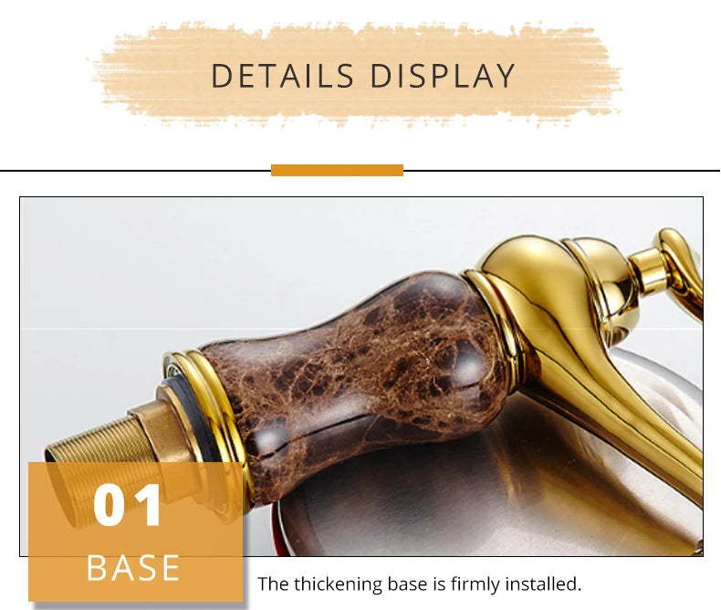 Elegant Gold Bathroom Faucet - Coffee Marble Mixer Tap