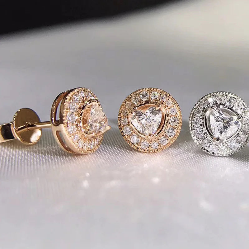 Trillion Cut Diamond Earrings - 18K Gold Bezel Set Studs