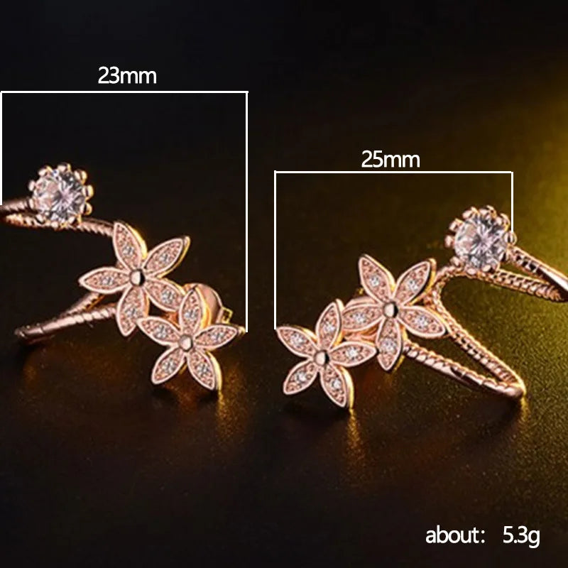 Elegant Flower Stud Earrings - White Gold Plated Zircon Jewelry
