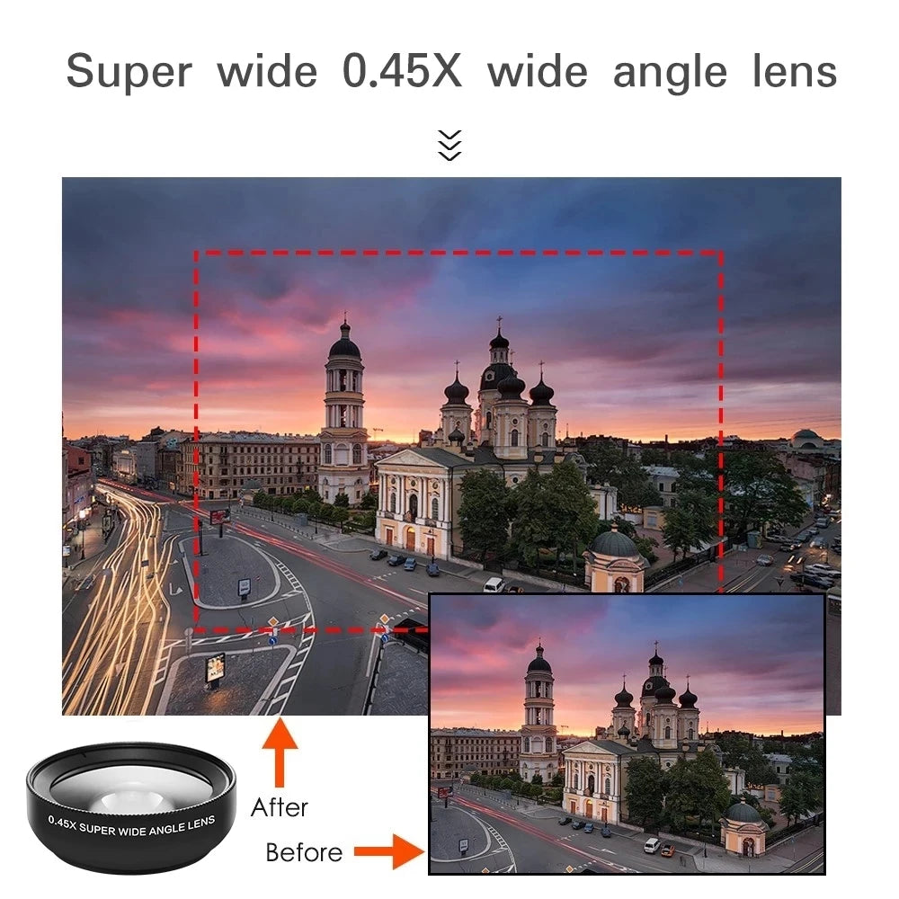Universal Mobile Phone Lens - 0.45X Wide Angle & 12.5X Macro HD