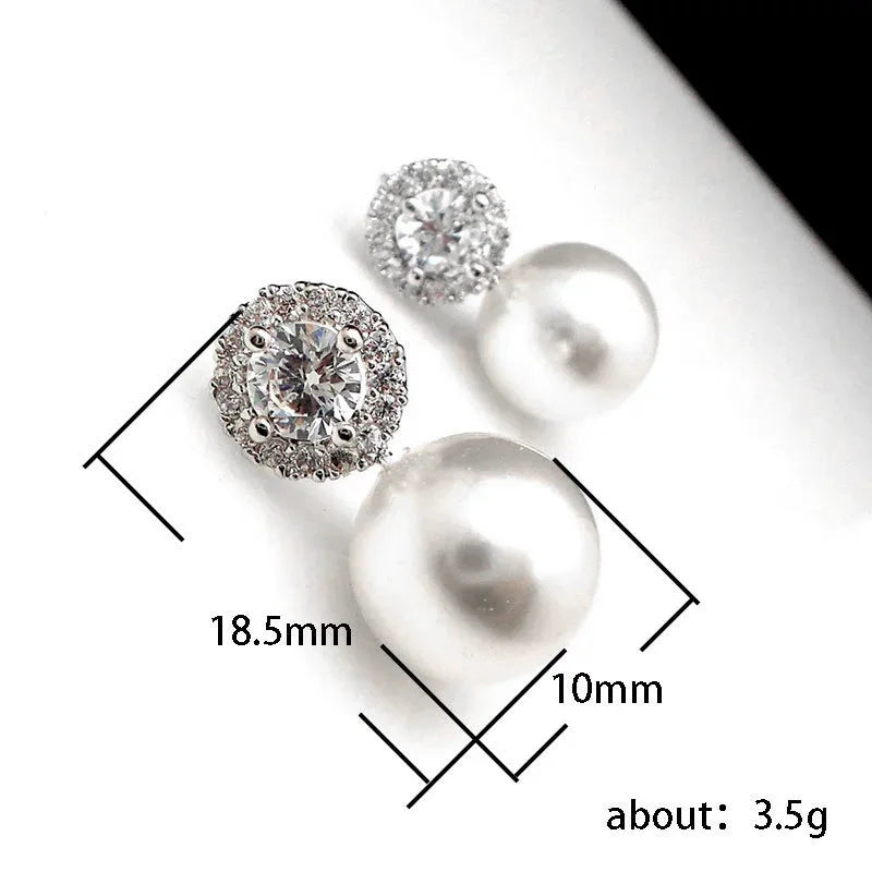 Elegant White Gold Pearl Stud Earrings – Imitation Diamond Halo