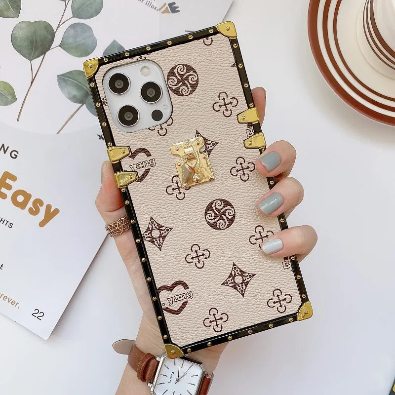 Elegant Square Luxury iPhone Case - Premium PU Leather Cover