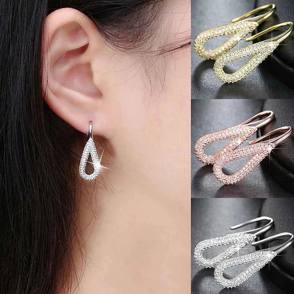 E1819 Rose Gold Water Drop Crystal Earrings Micro Insert Luxury Women's Drop Earrings Everyday Wear