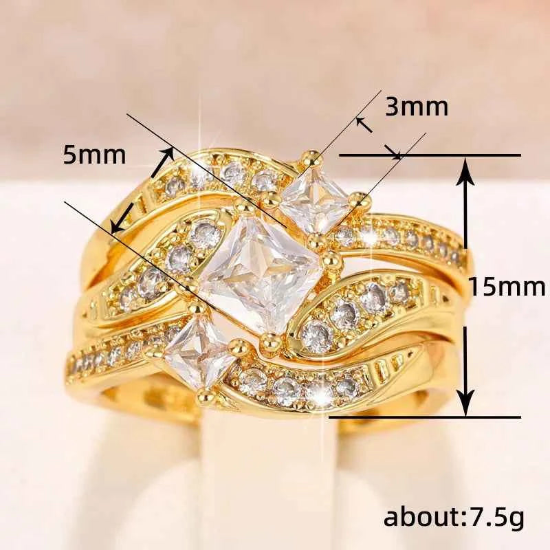 Q235 Bridal Jewelry Set 18K Solid Gold Princess Cut Diamond Claw Setting Women's Wedding Jewelry Set