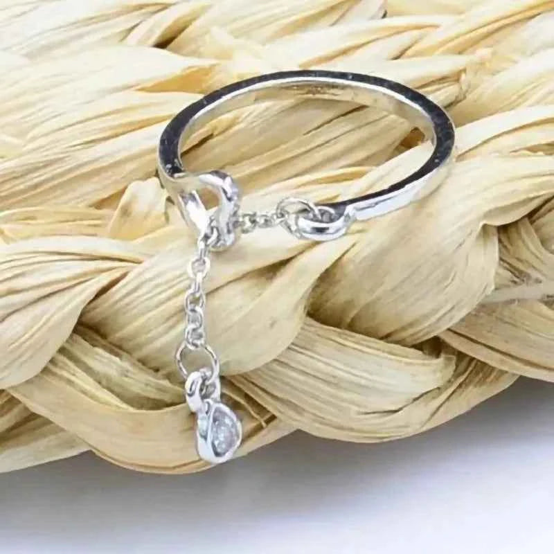 T0153 Water Drop Ring 925 Sterling Silver Pear Cut Crystal Rhinestone Bezel Setting Women's Gift Jewelry