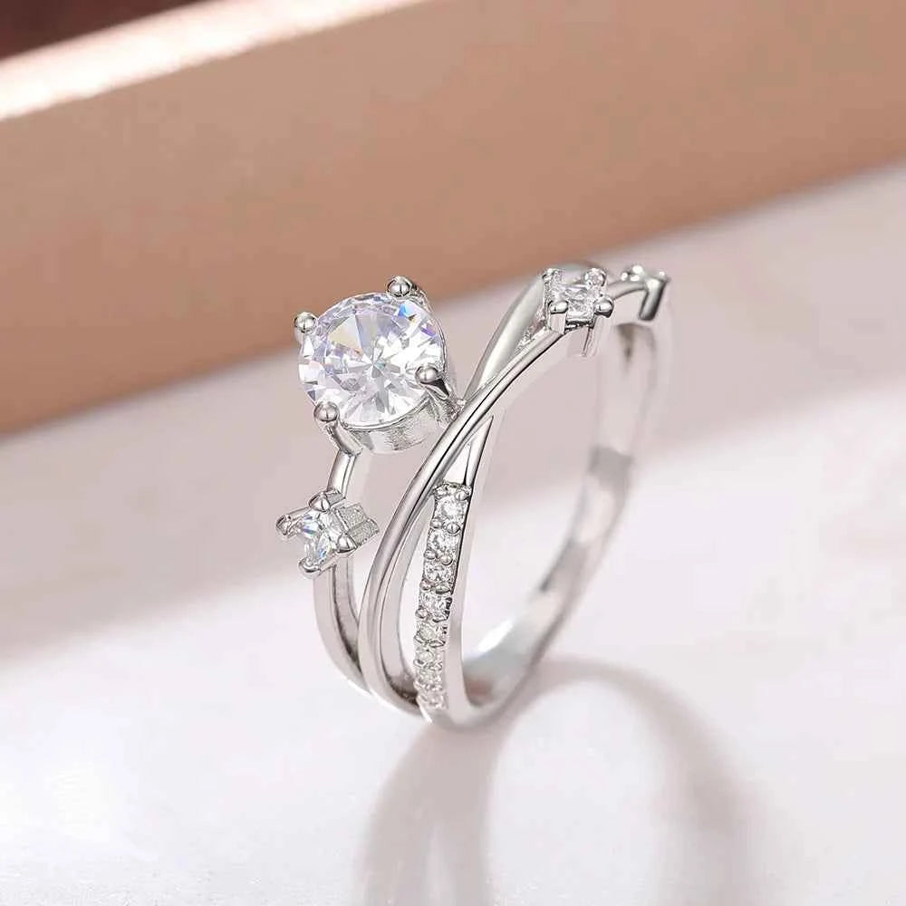 Q112 Diamond Ring White Gold Round Brilliant Cut Natural Diamond Engagement Women's Jewelry G Color
