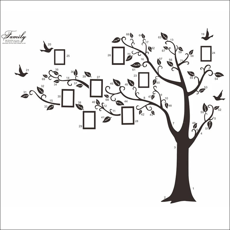 3D Family Tree Wall Sticker - Large Black PVC Adhesive Mural Decal for Living Room - Tulique