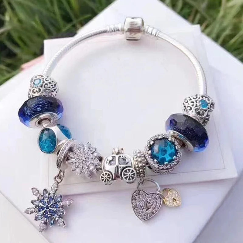 Elegant Crystal Flower Charm Bracelet - Gold Bead Design