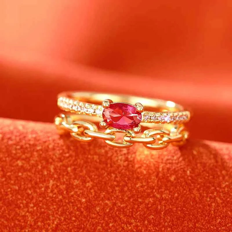 Q968 Women's Gold Gemstone Ring Oval Cut Zircon Pave Setting Gift Fine Rings