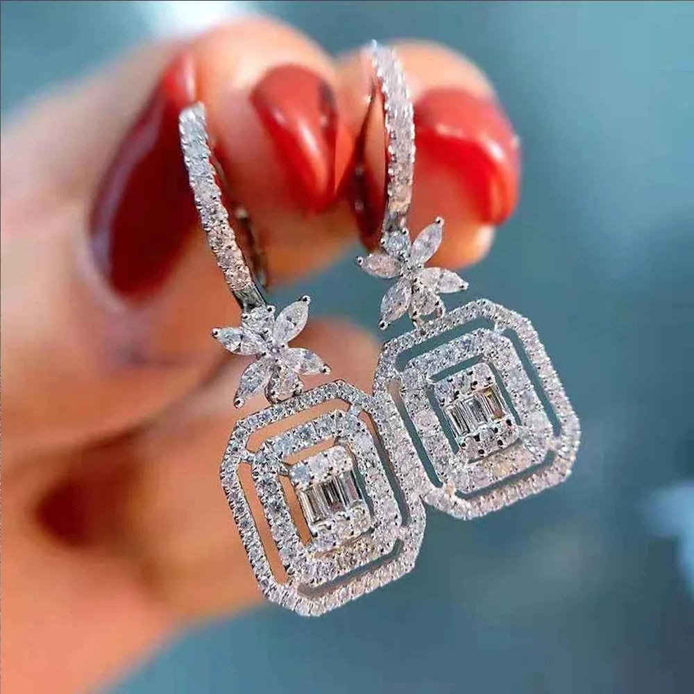 BANOGGZACKON Diamond Earrings Octagon Cut White Gold Luxury Women's Party Jewelry G Color Natural Diamond
