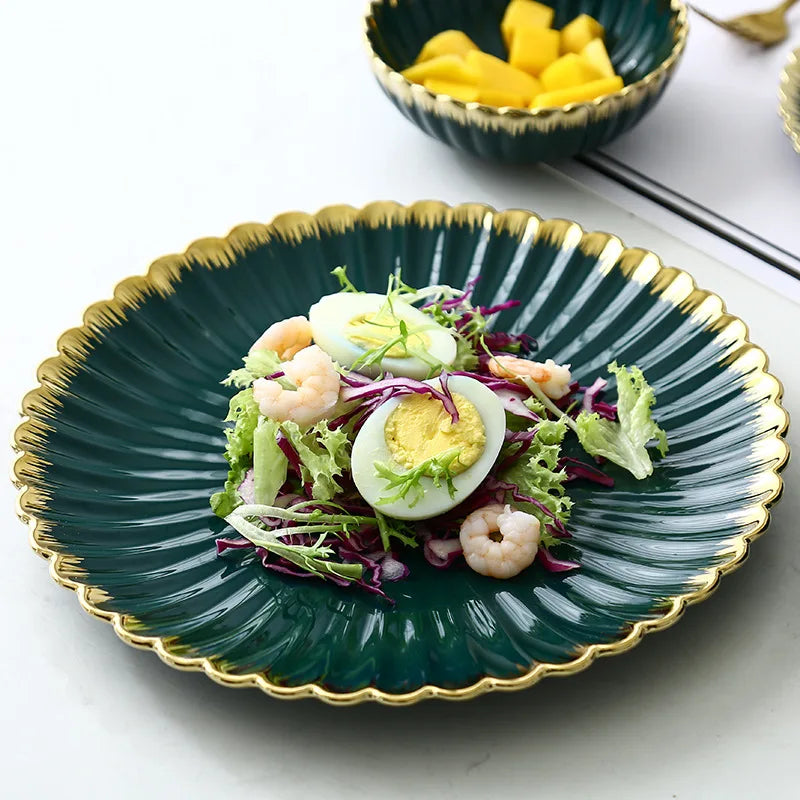 Elegant Vintage Ceramic Dinnerware Set - Gold Rim Design