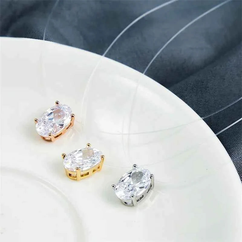 Elegant Oval Zircon Necklace - Invisible Transparent Choker