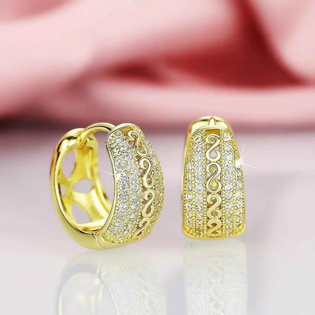 Luxury 22k Gold Plated 925 Silver Huggie Earrings Diamond Micro Insert Women's Fine Jewelry Everyday Wear Brilliant Cut Third