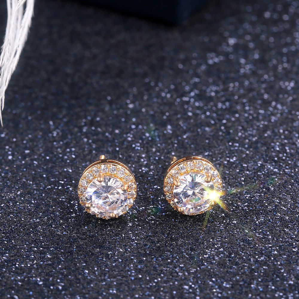 Elegant Gold Plated Diamond Stud Earrings - Round Bezel Setting