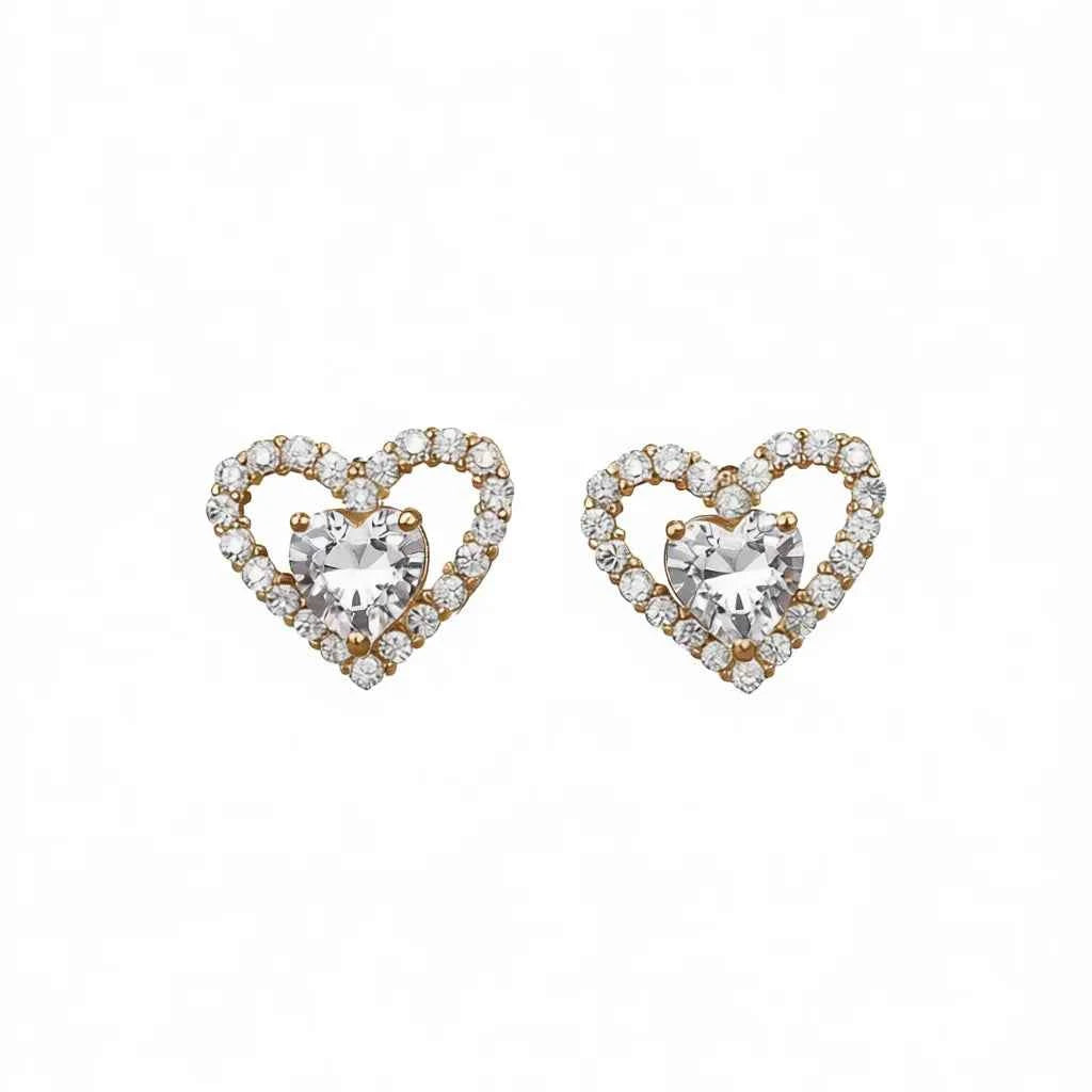 Gold heart stud earrings - heart-shaped crystal earrings with 18k gold filled finish