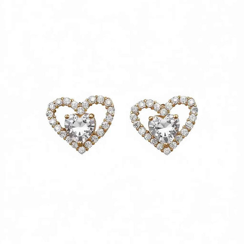 Gold heart stud earrings - heart-shaped crystal earrings with 18k gold filled finish